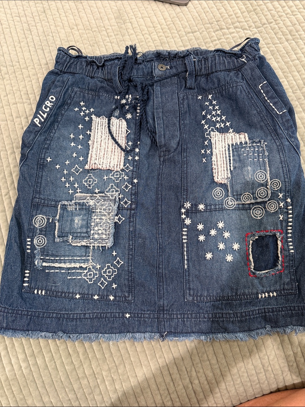 Pilcro Letterpress Indigo Embroidered Patchwork Mini Skirt size S
